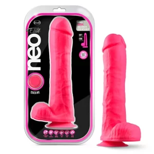 Dildo de Silicón de Doble Densidad con Testiculos Neón Rosa 27 cm Largo x 5.7 cm Ancho - 11 Pulgadas NEON114