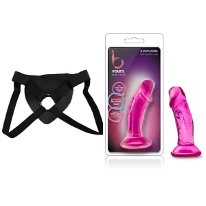Kit Dildo y Arnes Económico 10 cm Largo x 4.4 cm Ancho Sweet N' Small 4 Inch Dildo with Suction Cup Pink Strap-on  10 C9554
