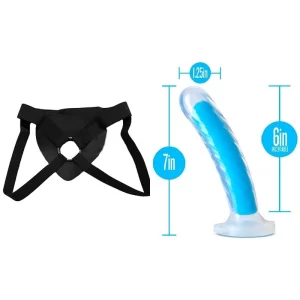 Kit Dildo y Arnes Económico 17 cm Largo x 3.1 cm Ancho Tao 7" Silicone Dual Density Dildo Neon Blue Blush Novelties Strap-on 17 C9041