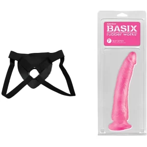 Slim Seven Pink Strap-on Kit Dildo y Arnes Económico 17 cm Largo x 3.8 cm Ancho 17 C9575