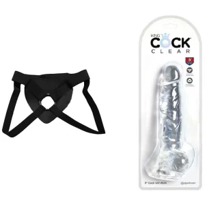 Kit Dildo y Arnes Económico 20 cm Largo x 4.4 cm Ancho King Cock Clear 8" With Balls Strap-on 20 C9905