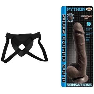 Python Suction Cup Dildo Black Strap-on Kit Dildo y Arnes Económico 22 cm Largo x 4.44 cm Ancho - 9" 22 C9970