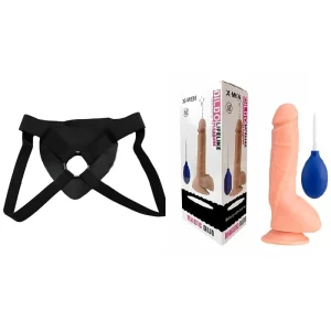 Kit Dildo y Arnes Económico 23 cm Largo x 4.2 cm Ancho X-Men Realistic Ejaculating Dildo Strap-on 23 C9591