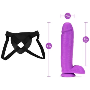 Kit Dildo y Arnés Económico 25 cm Largo x 5.7 cm Inch Silicone Dual Density Cock with Balls Neon Purple Strap-on 25 C9396