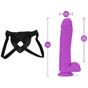 Kit Dildo y Arnés Económico 27 cm LArgo x 5.7 cm 11 Inch Silicone Dual Density Cock with Balls Neon Purple Strap-on 27 C9866