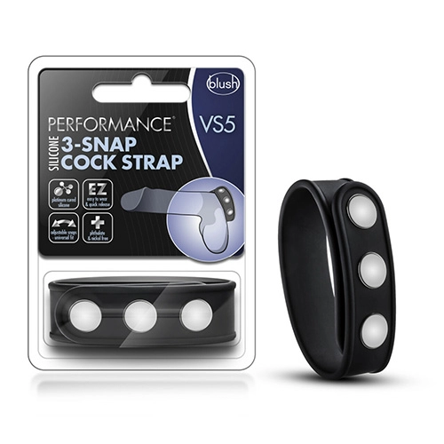 Anillo de Contención para el Pene Silicone 3 Snap Cock Strap Black ANIL9666