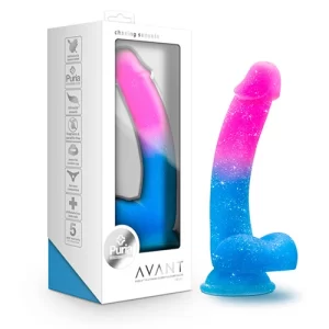 Dildo de Fantasia de Silicón Curvo con Testículos de 19 cm Largo x 3.1 cm Ancho - 7 Pulgadas con Ventosa Bicolor Rosa Azul Con Brillantiona Chasing Sunsets Mermaid Novelties BLUSH CHAS97
