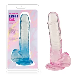 Dildo Bicolor con Testículos de 18.5 cm Largo x 3.7 cm Ancho - 7 Pulgadas con Ventosa Translúcido COCK24