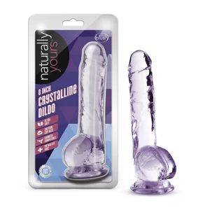 Dildo con Testículos de 20 cm Largo x 3.8 cm Ancho - 8 Pulgadas con Ventosa Transparente Crystalline Amethyst CRYS105