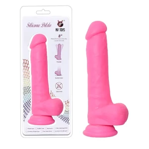 Dildo De Silicón con Testículos de 20 cm Largo x 4 cm Ancho - 8 Pulgadas con Ventosa Color Rosa DILD150