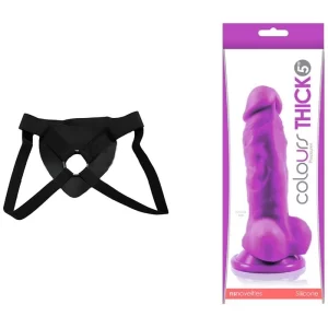 Kit Dildo y Arnés Económico 17.2 cm Largo x 7.8 cm Ancho - DILDO DE SILICON REALISTA COLOURS 7.2 GRAPE Strap-on DILD9477