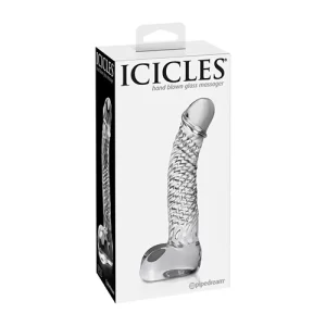 Dildo Curvo de Cristal Testículos de 12.5 cm Largo x 3 cm Ancho - 5 Pulgadas Icicles 61 ICIC49