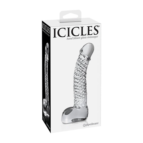 Dildo Curvo de Cristal Testículos de 12.5 cm Largo x 3 cm Ancho - 5 Pulgadas Icicles 61 ICIC49