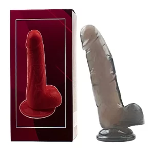 Dildo con Testículos de 21 cm Largo x 3.5 cm Ancho - 8 Pulgadas con Ventosa Color Negro Translúcido Jelly Fun Flex Dong Large JELL47