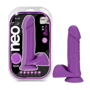 Dildo de 20 cm Largo x 4.4 cm Ancho - 8 Pulgadas Pene de Silicón de Doble Densidad con Testiculos Neon Morado NEON173