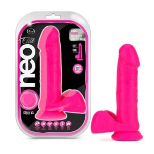 Dildo Silicón con Testículos de 20 cm Largo x 4.4 cm Ancho - 8 Pulgadas con Ventosa Color Rosa de Doble Densidad Neon NEON182