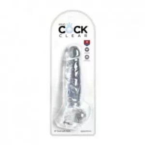 Dildo Realista de Silicón con Testículos de 20 cm Largo x 4.4 cm Ancho - 8 Pulgadas Color Transparente KING COCK RANS185