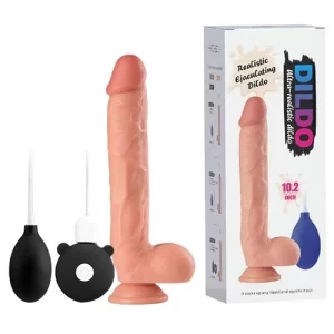 Dildo Vibrador Realista Eyaculador con Testículos de 21 cm Largo x 4.5 cm Ancho - 8 Pulgadas con Ventosa Realistic Eyaculating REAL47