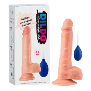 Dildo Realista Eyaculadpor con Testículos de 20 cm Largo x 3.8 cm Ancho - 8 Pulgadas con Ventosa Color Piel Blanca Realistic Ejaculating REAL62
