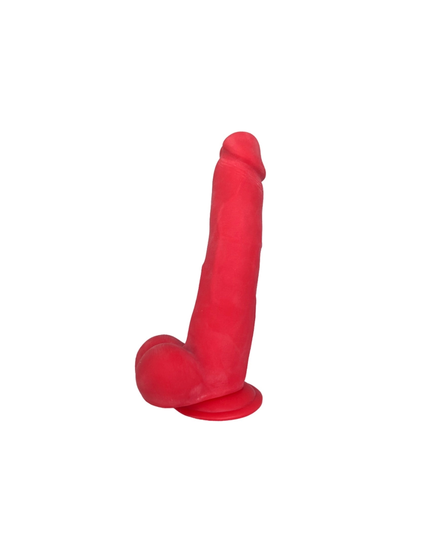 Dildo con Testículos de 15.5 cm Largo x 5.5 cm Ancho - 6 Pulgadas con Ventosa Color Rojo ROB 6 RED ROB 121