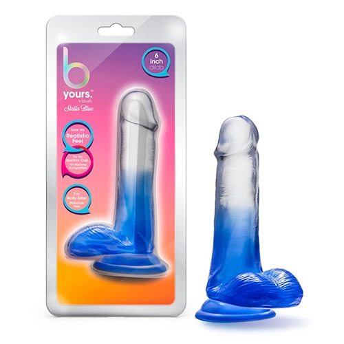 Dildo con Testículos de 16 cm Largo x 3.1 cm Ancho - 6 Pulgadas con Ventosa Color Azul Translúcido Stella Novelties BLUE BLUSH STEL29