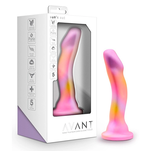 Dildo Multicolor de Silicón de 19 cm Largo x 3.8 cm Ancho - 7.5 Pulgadas Con Ventosa Color Rosa Sun's Out Pink Blush Novelties SUN'17