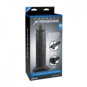 X-TENSIONS 10" SILICONE HOLLOW EXTENSION BLACK Funda para el Pene con Arnes Strapon para Hombre 25 cm Largo x 4 cm  X-T9062