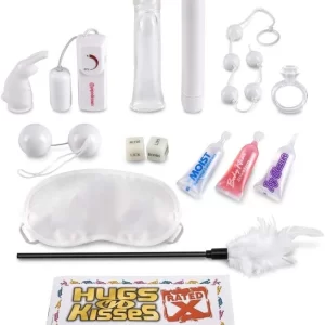 Kit Bondage BDSM con Vibrador y Bala Vibradora, Juguetes Anales, Dados, Lubricantes, Cosquilleo de Plumas y Cartas Sexuales - WHITE WEDDING PD2079-00 para Juegos Sado de Dominación PD209398