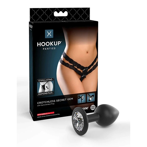 Plug Anal de Silicón con Diamante Incluye Tanga Sexy para Mujer Crotchless Secret Gem PLUG9880